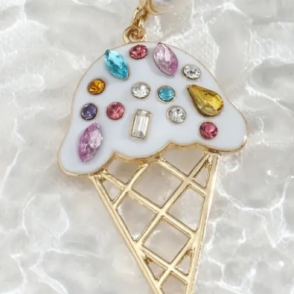 Vanilla Ice Cream Cone with Multi Color Sprinkles Gold Toned Pearl Stud Earrings - Picture 2 of 3